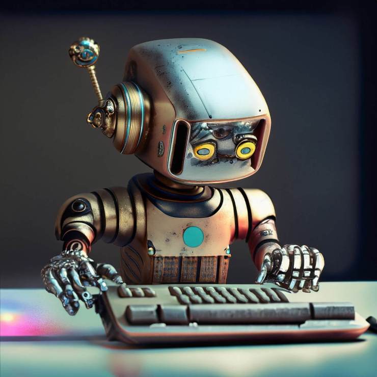 Image IA d'Adobe Firefly bêta.  Robot tapant sur le clavier.  Pas pour un usage commercial.